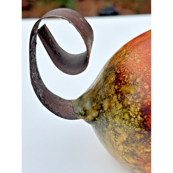 Folk Art Clay Art Pottery Bird Figure w/ Wrought Iron Tail Handcrafted Mexico - Picture 10 of 14